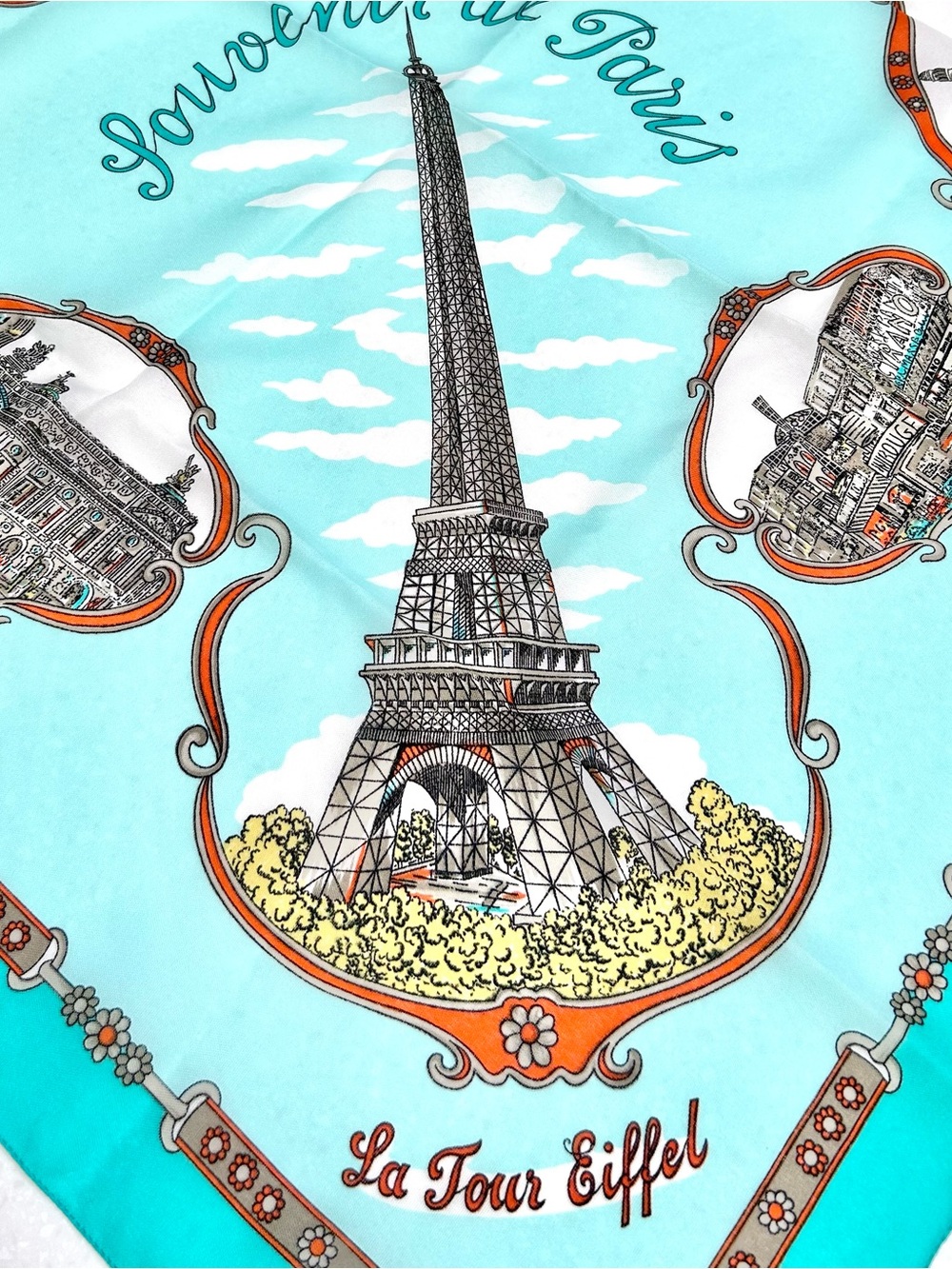 France PARIS Eiffel Tower Turquoise Scarf/wrap w travel European vacation vibe
